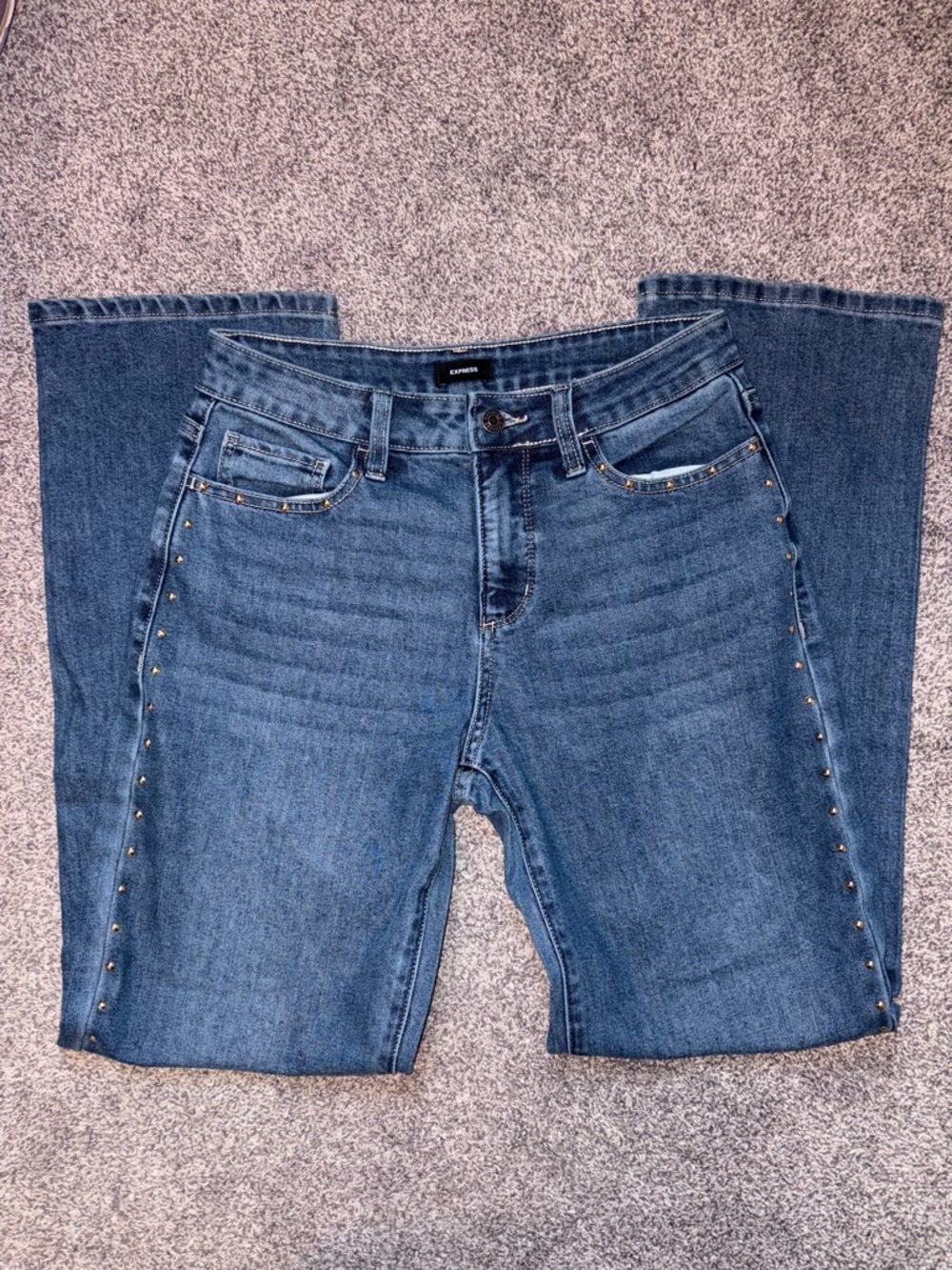 Express Mid-Rise Blue Straight leg Jeans with Side Studs